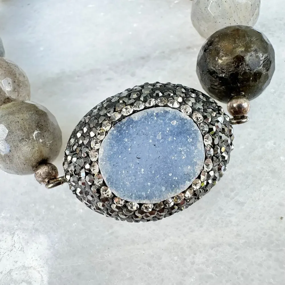 Labradorite Druzy Bracelet Sterling Silver Gothic Luxe Blue Celestial Witchy 925